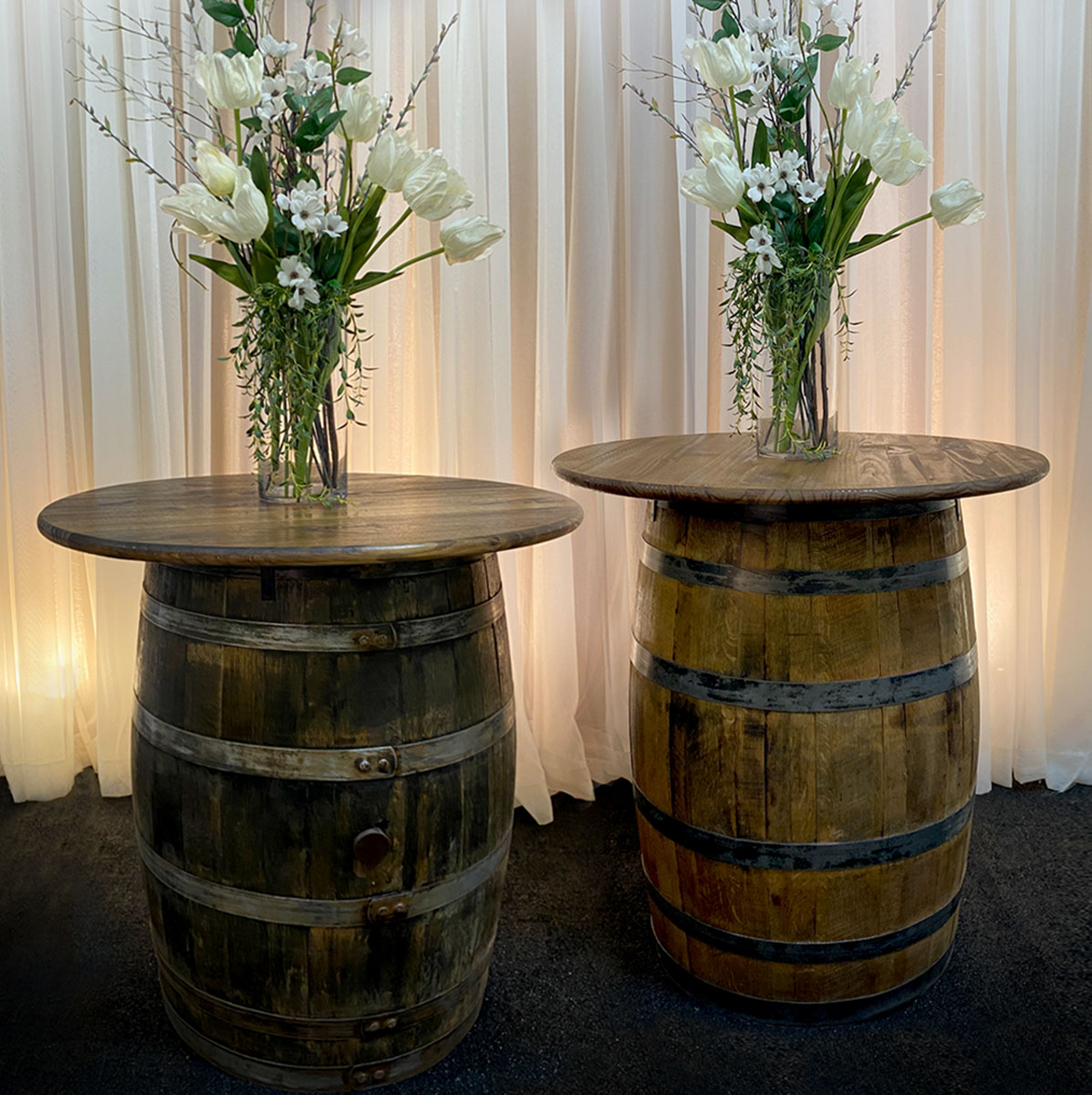 Whiskey Barrel Table Top - Pelican Tents & Events